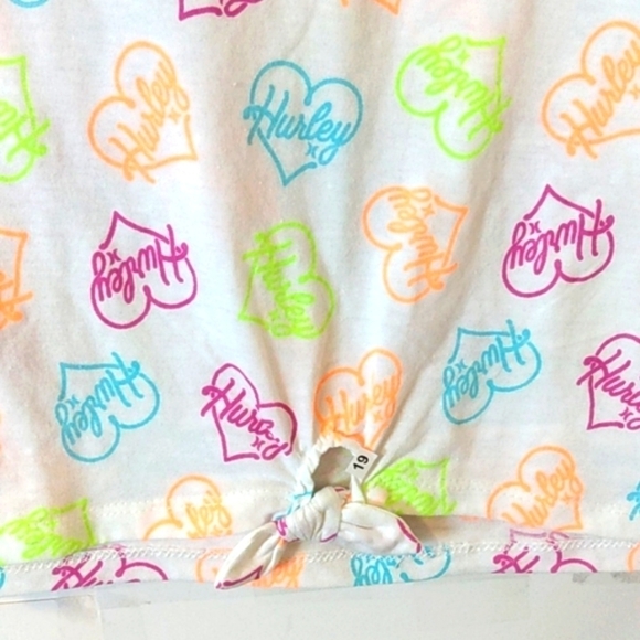 HURLEY PINK WHITE TWO PIECE TWIST TIE TOP & JOGGER SHORTS SET SIZE XL 12/14 NWT - Picture 2 of 6